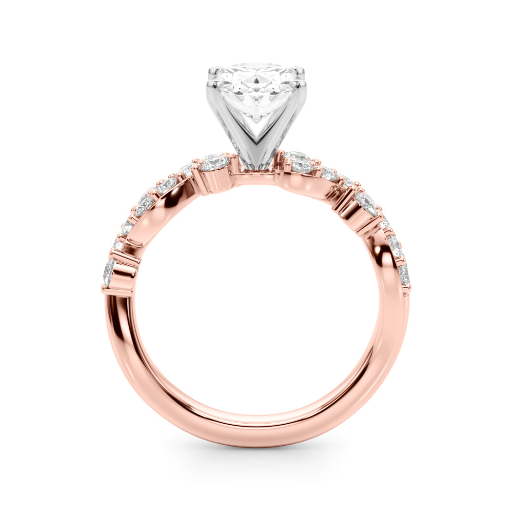 Rose gold Oval Cut Solitaire Diamond Twisted Band with Pave Setting 2