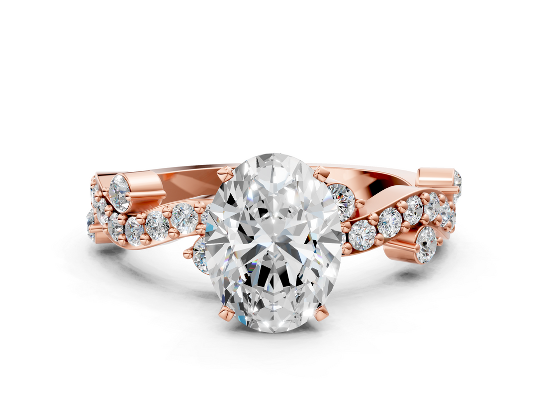 Rose gold Oval Cut Solitaire Diamond Twisted Band with Pave Setting_77