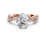 Rose gold Oval Cut Solitaire Diamond Twisted Band with Pave Setting_77