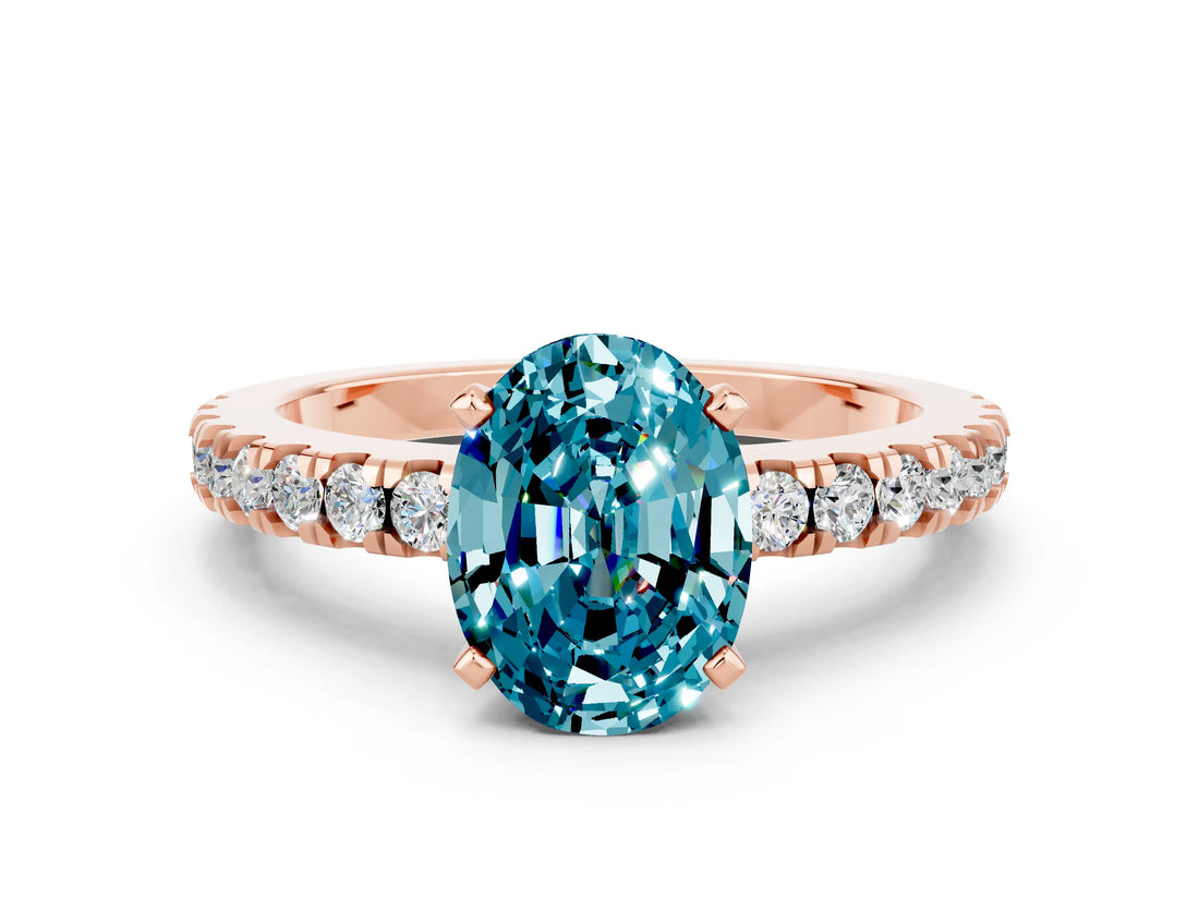 Rose gold Oval Cut Solitaire Diamond with Pavé Band and Four-Prong Setting
