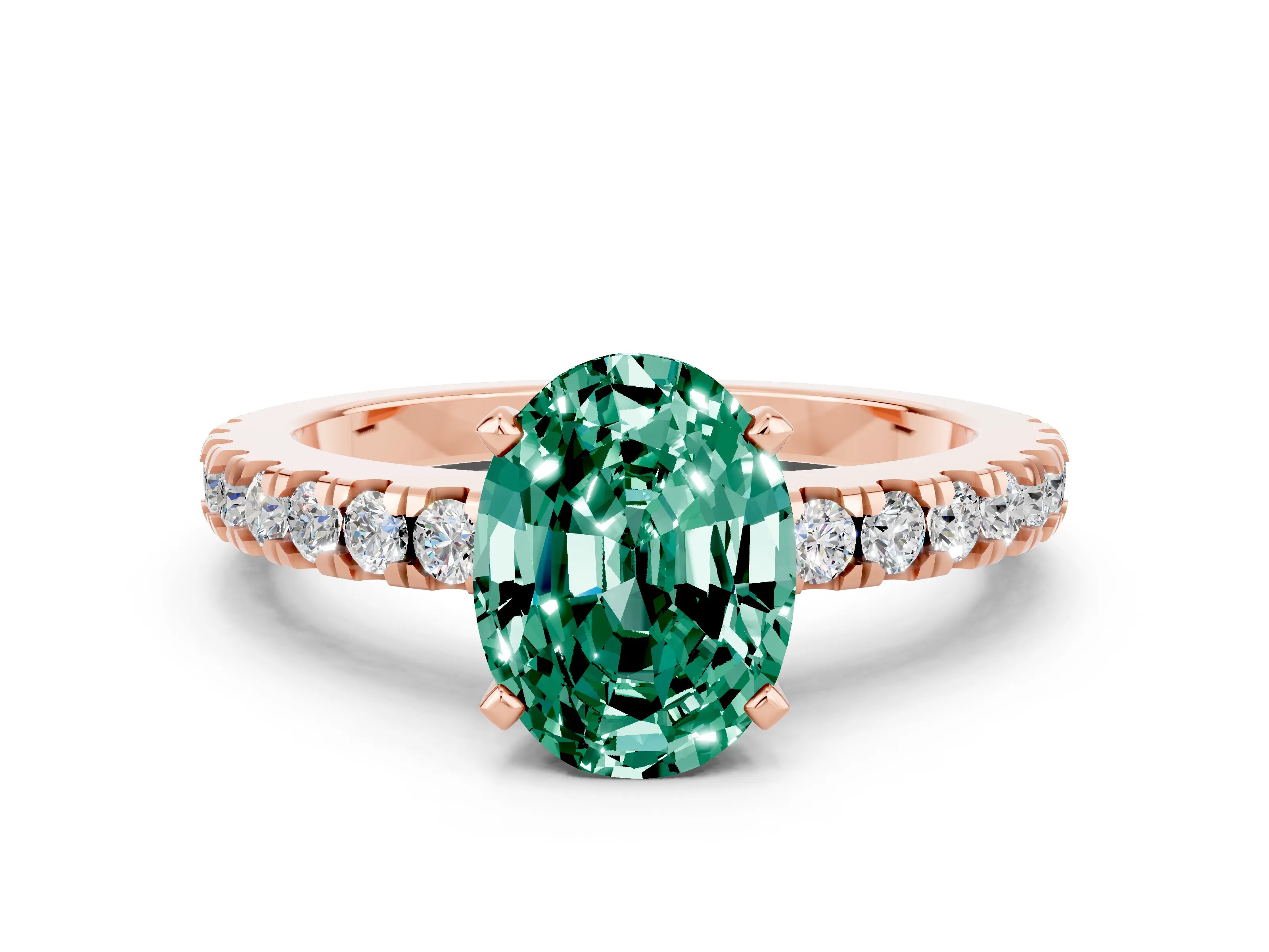 Rose gold Oval Cut Solitaire Diamond with Pavé Band and Four-Prong Setting