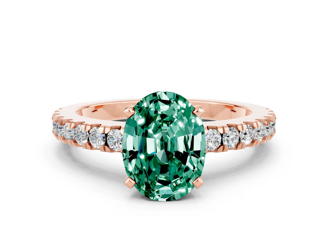 Rose gold Oval Cut Solitaire Diamond with Pavé Band and Four-Prong Setting