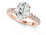 Rose gold Oval Cut Solitaire Diamond with Pavé Band and Four-Prong Setting_1