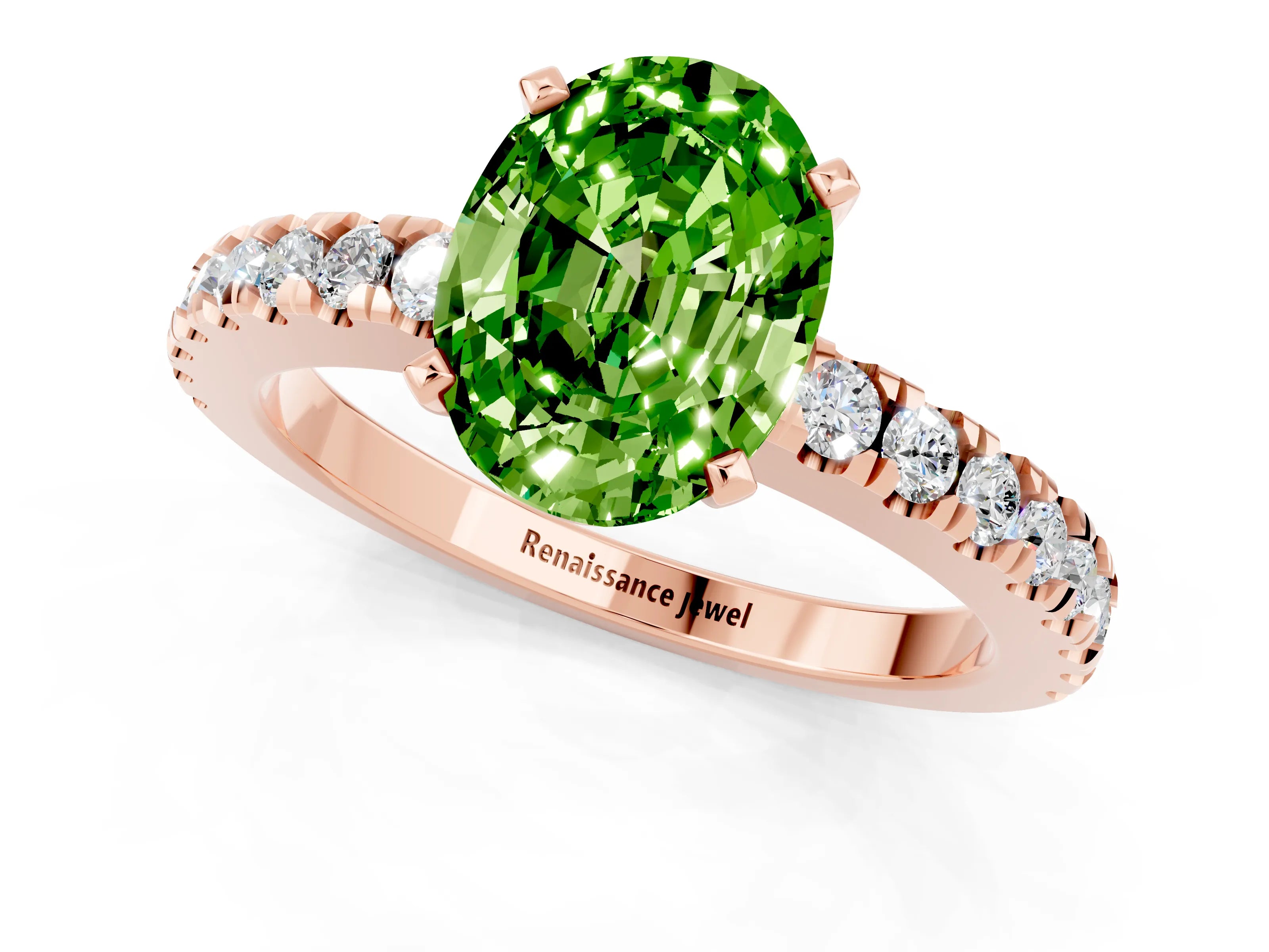 Rose gold Oval Cut Solitaire Diamond with Pavé Band and Four-Prong Setting_1