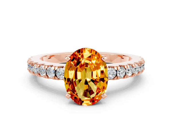 Rose gold Oval Cut Solitaire Citrine with Pavé Band and Four-Prong Setting