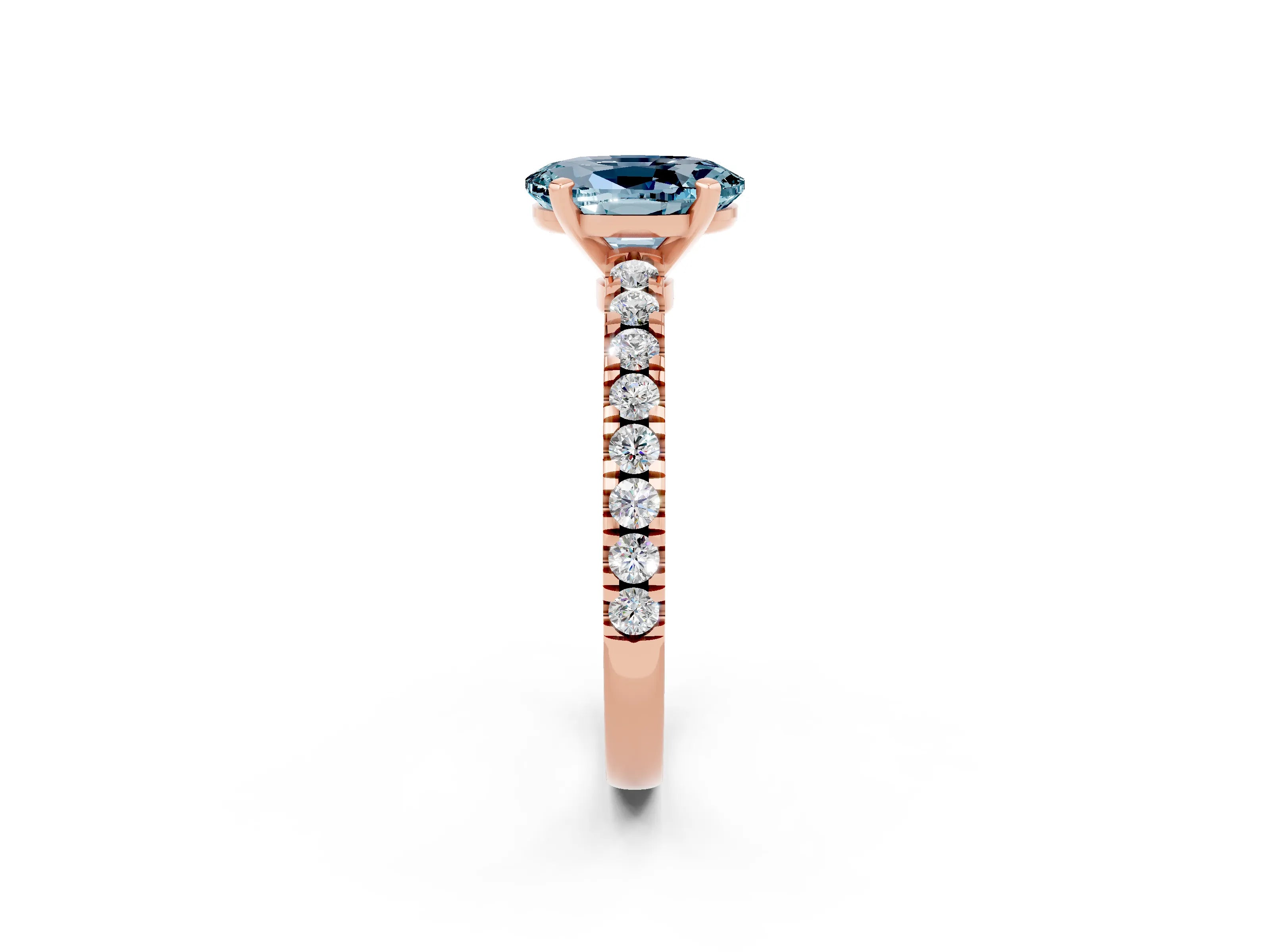 Rose gold Oval Cut Solitaire Diamond with Pavé Band and Four-Prong Setting_2