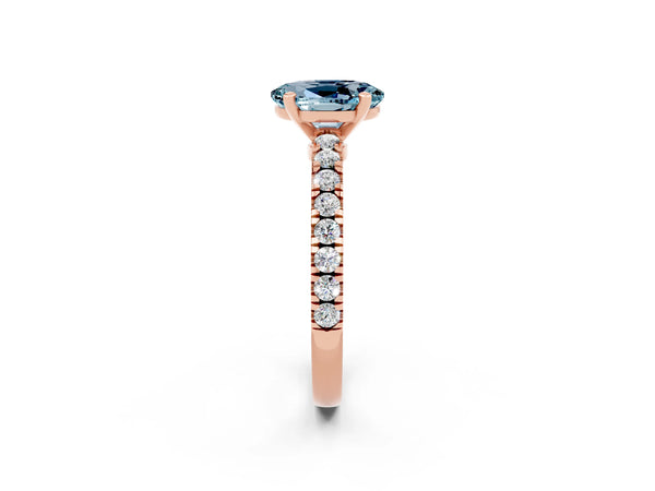 Rose gold Oval Cut Solitaire Aquamarine with Pavé Band and Four-Prong Setting