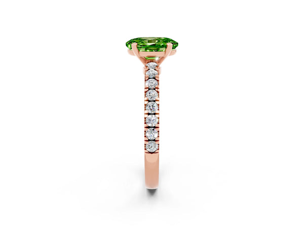 Rose gold Oval Cut Solitaire Peridot with Pavé Band and Four-Prong Setting