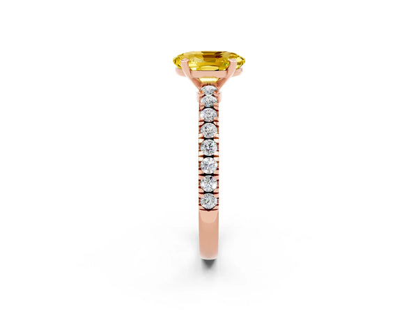 Rose gold Oval Cut Solitaire Yellow Sapphire with Pavé Band and Four-Prong Setting