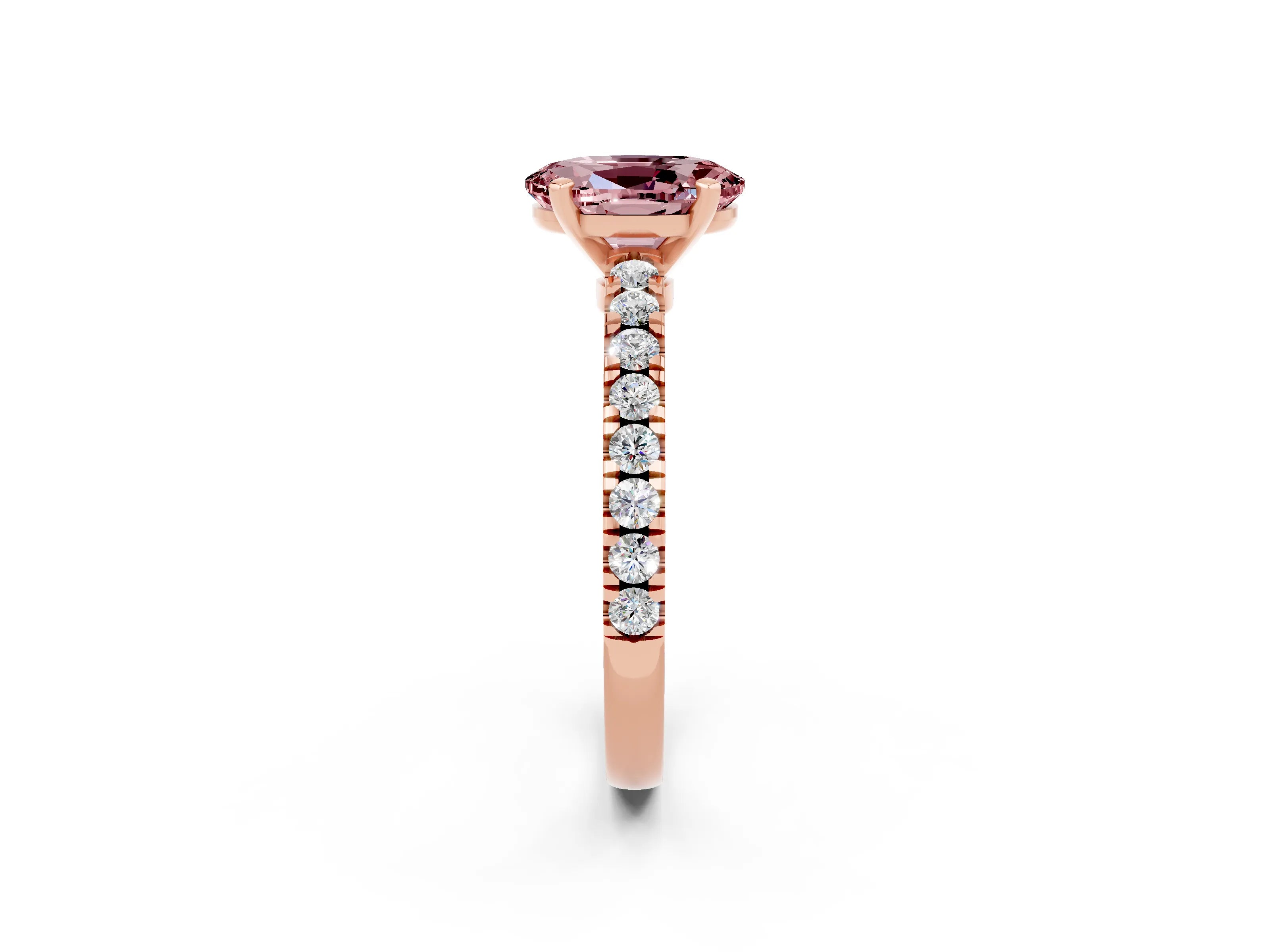 Rose gold Oval Cut Solitaire Diamond with Pavé Band and Four-Prong Setting_2