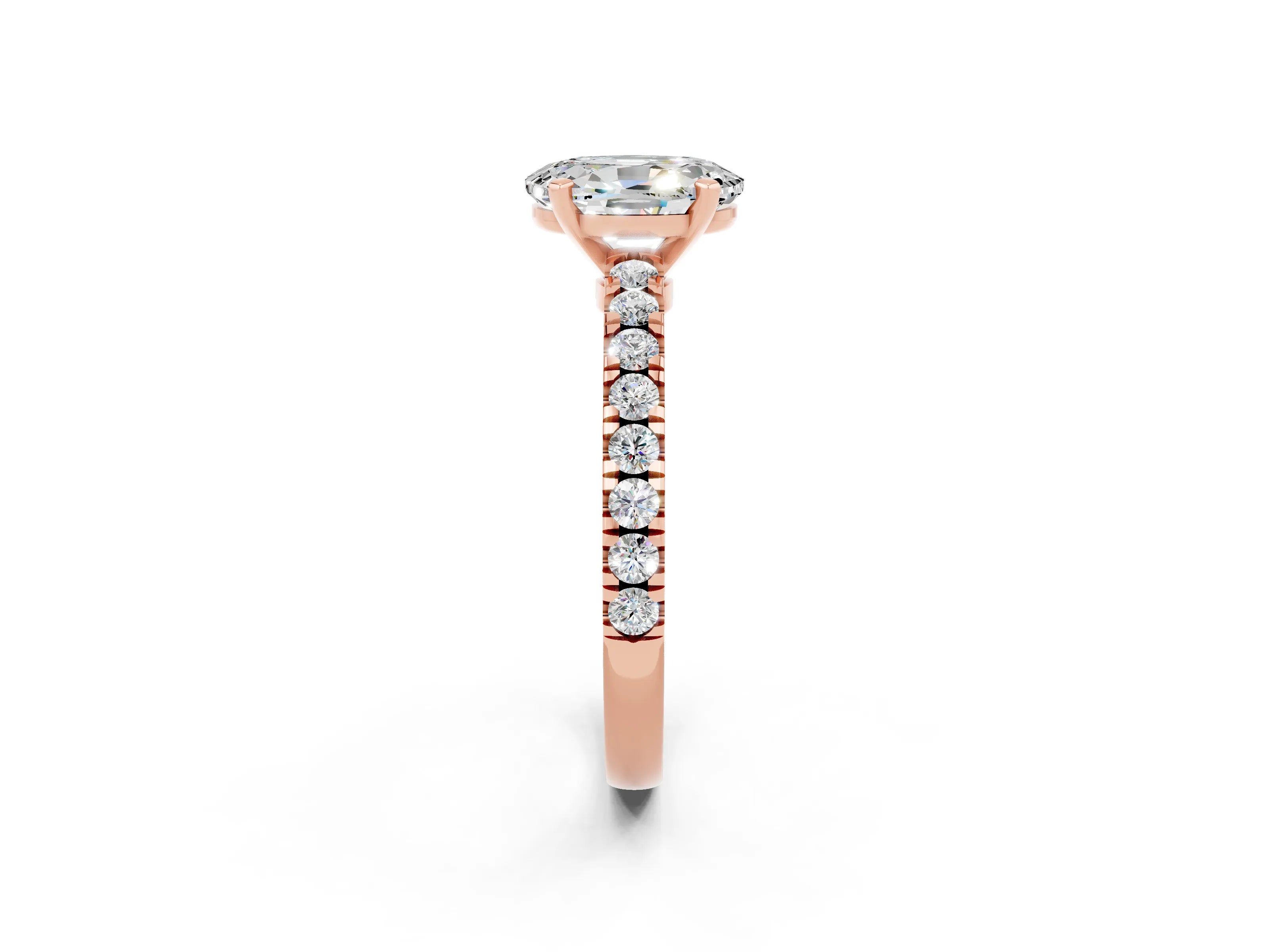 Rose gold Oval Cut Solitaire Diamond with Pavé Band and Four-Prong Setting_2