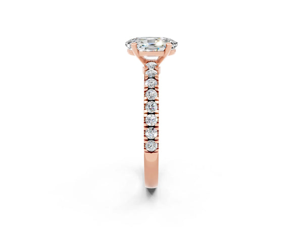 Rose gold Oval Cut Solitaire Moissanite with Pavé Band and Four-Prong Setting