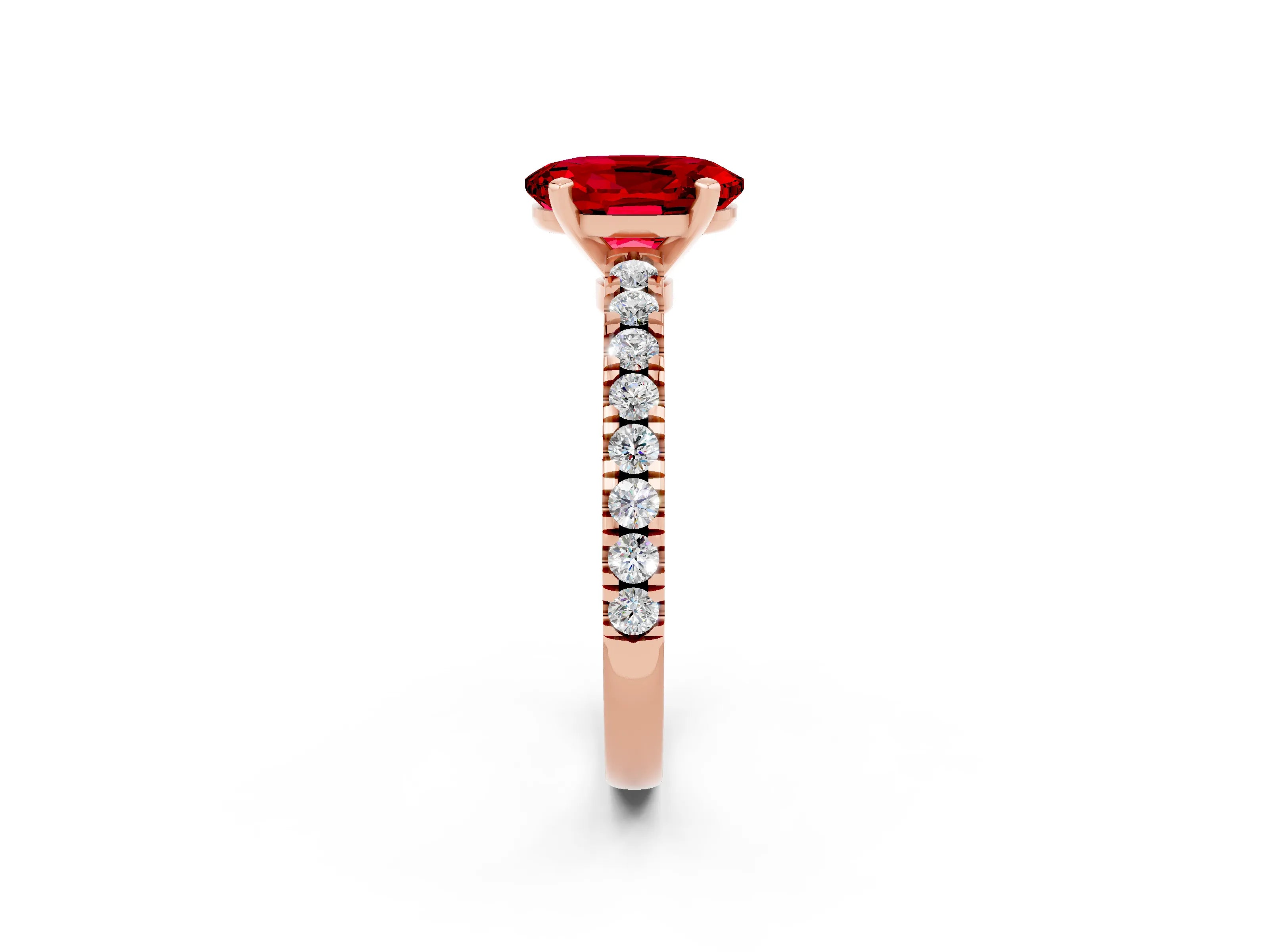 Rose gold Oval Cut Solitaire Diamond with Pavé Band and Four-Prong Setting_2