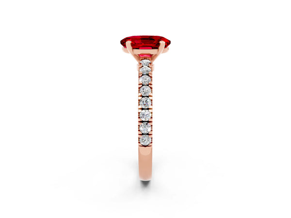 Rose gold Oval Cut Solitaire Ruby with Pavé Band and Four-Prong Setting