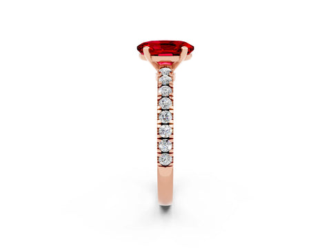 Rose gold Oval Cut Solitaire Diamond with Pavé Band and Four-Prong Setting_2