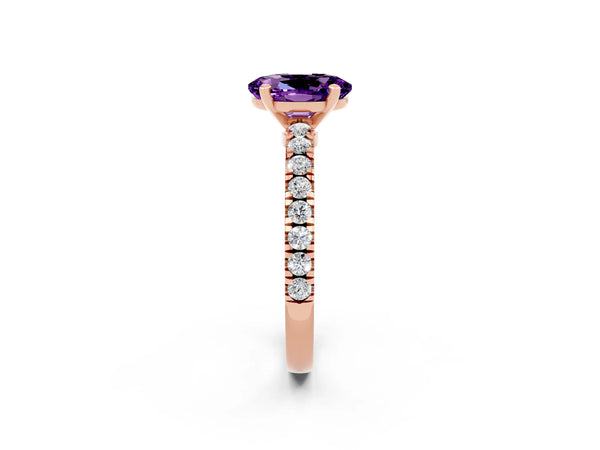 Rose gold Oval Cut Solitaire Amethyst with Pavé Band and Four-Prong Setting