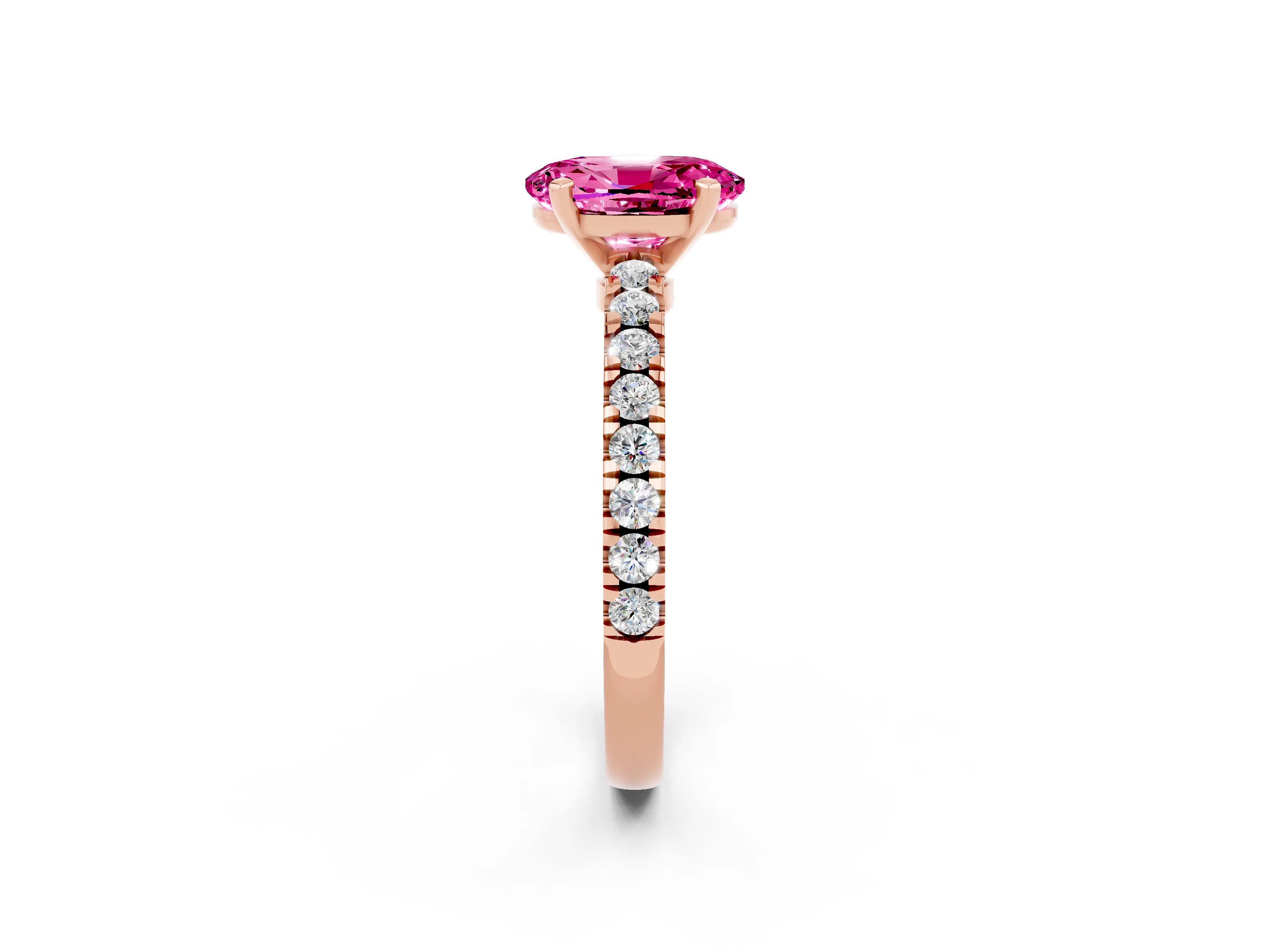 Rose gold Oval Cut Solitaire Diamond with Pavé Band and Four-Prong Setting_2
