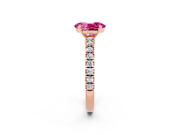 Rose gold Oval Cut Solitaire Pink Sapphire with Pavé Band and Four-Prong Setting