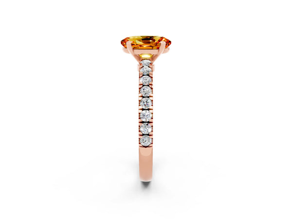 Rose gold Oval Cut Solitaire Citrine with Pavé Band and Four-Prong Setting