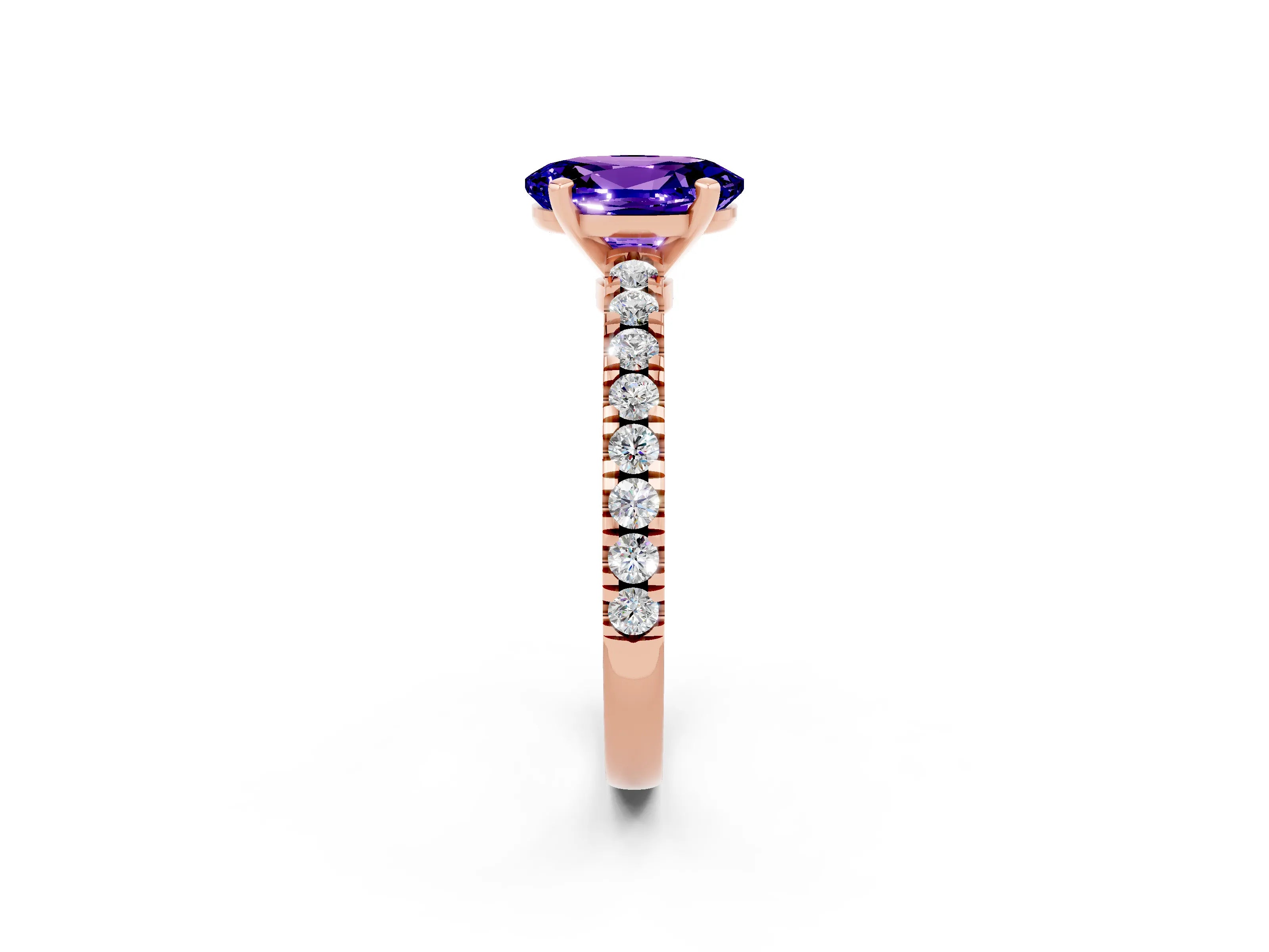 Rose gold Oval Cut Solitaire Diamond with Pavé Band and Four-Prong Setting_2