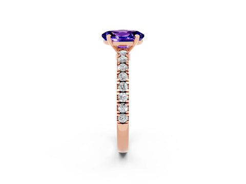 Rose gold Oval Cut Solitaire Diamond with Pavé Band and Four-Prong Setting_2