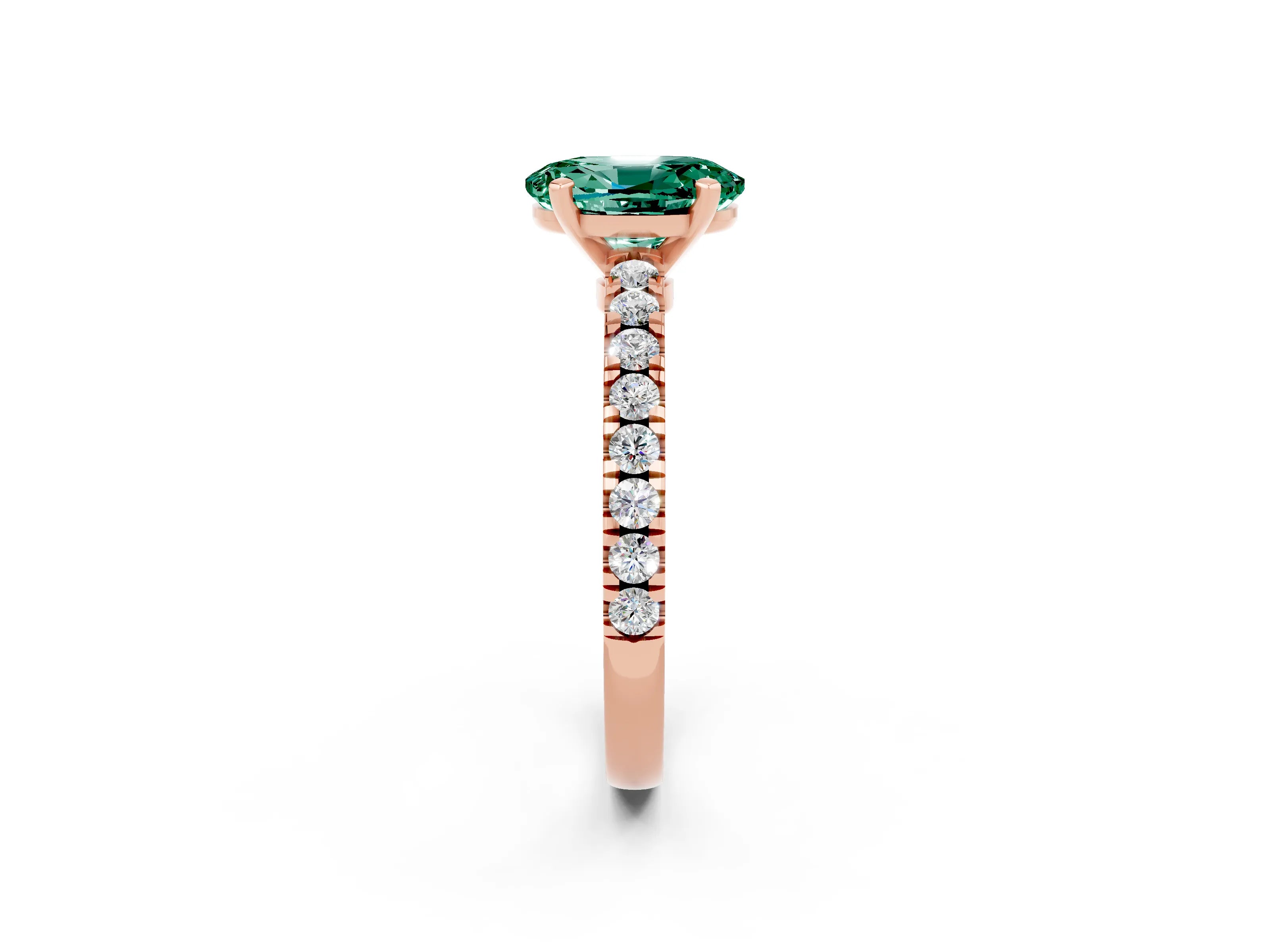 Rose gold Oval Cut Solitaire Diamond with Pavé Band and Four-Prong Setting_2