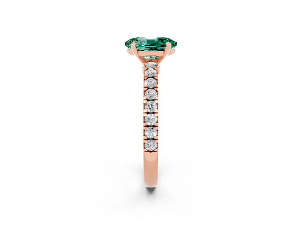 Rose gold Oval Cut Solitaire Green Sapphire with Pavé Band and Four-Prong Setting