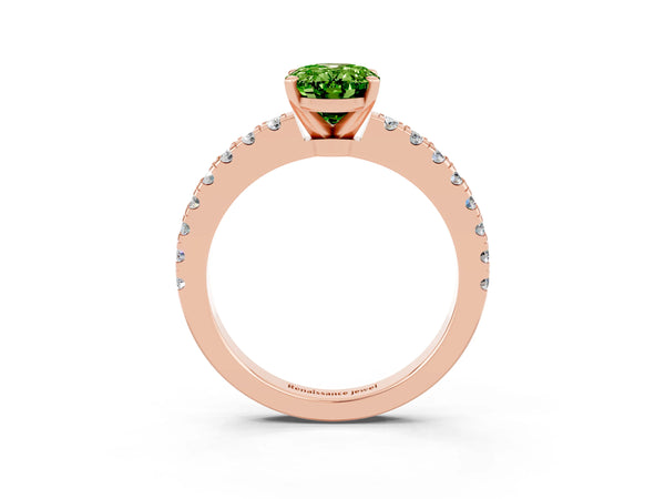 Rose gold Oval Cut Solitaire Peridot with Pavé Band and Four-Prong Setting