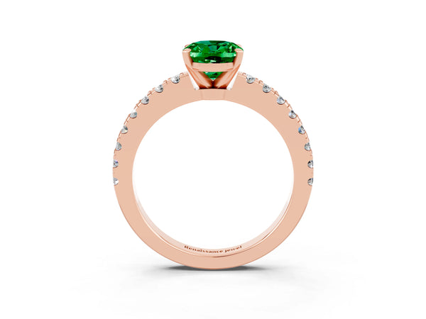 Rose gold Oval Cut Solitaire Emerald with Pavé Band and Four-Prong Setting