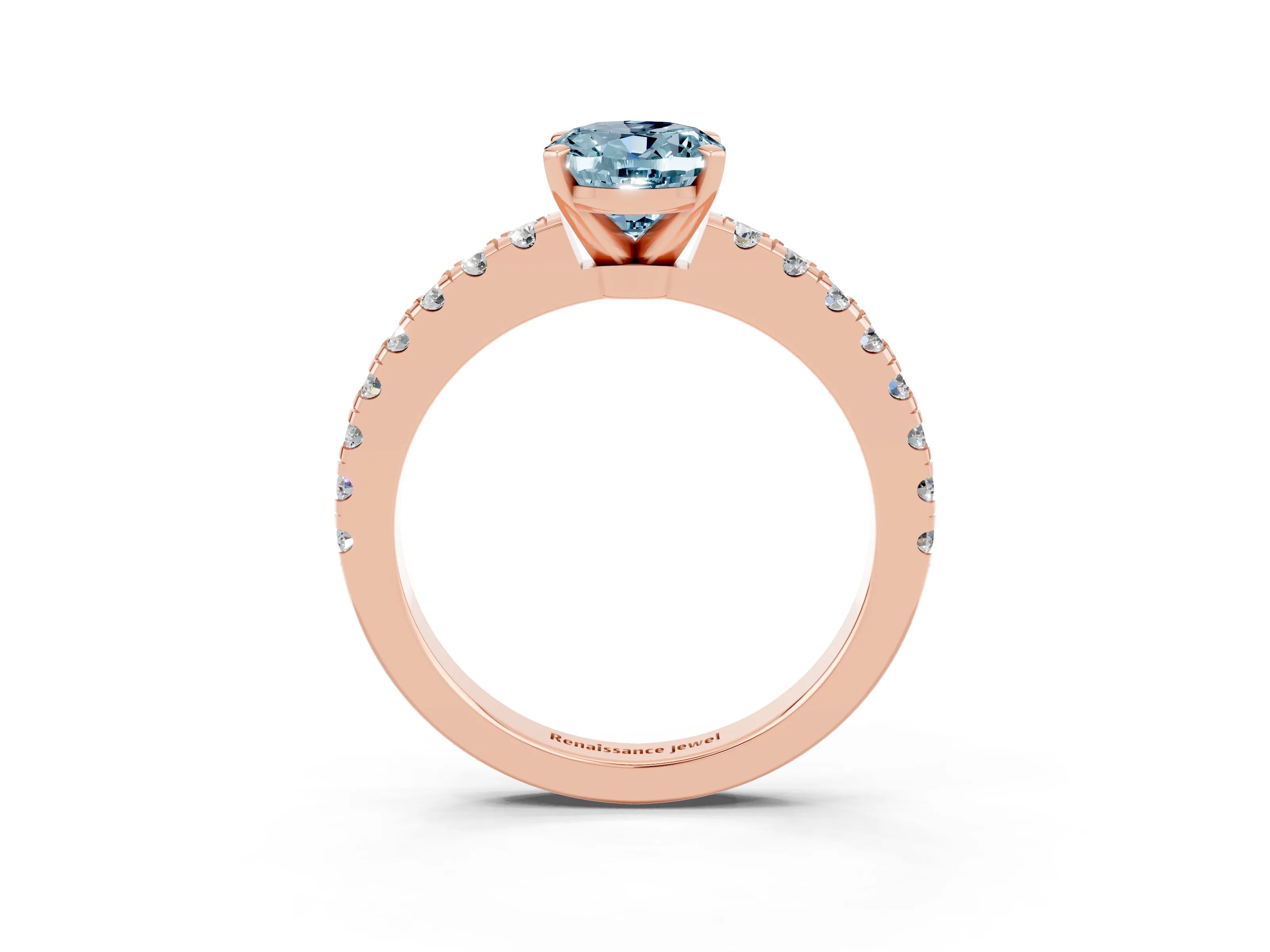 Rose gold Oval Cut Solitaire Diamond with Pavé Band and Four-Prong Setting_3