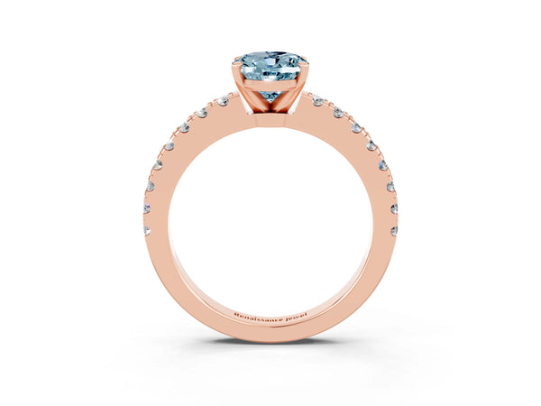 Rose gold Oval Cut Solitaire Aquamarine with Pavé Band and Four-Prong Setting