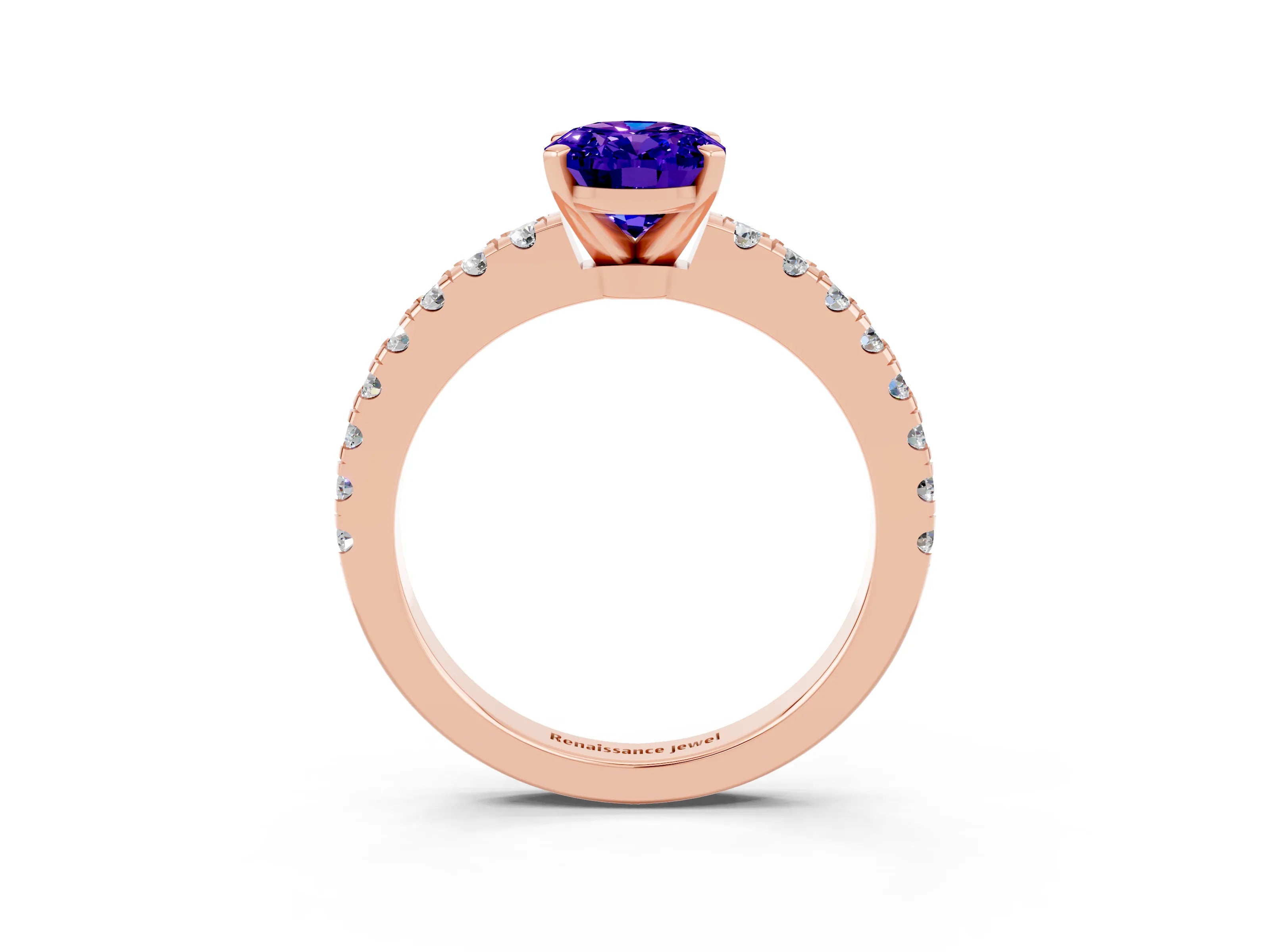 Rose gold Oval Cut Solitaire Diamond with Pavé Band and Four-Prong Setting_3