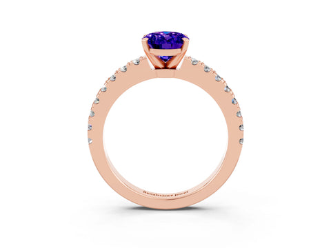 Rose gold Oval Cut Solitaire Diamond with Pavé Band and Four-Prong Setting_3