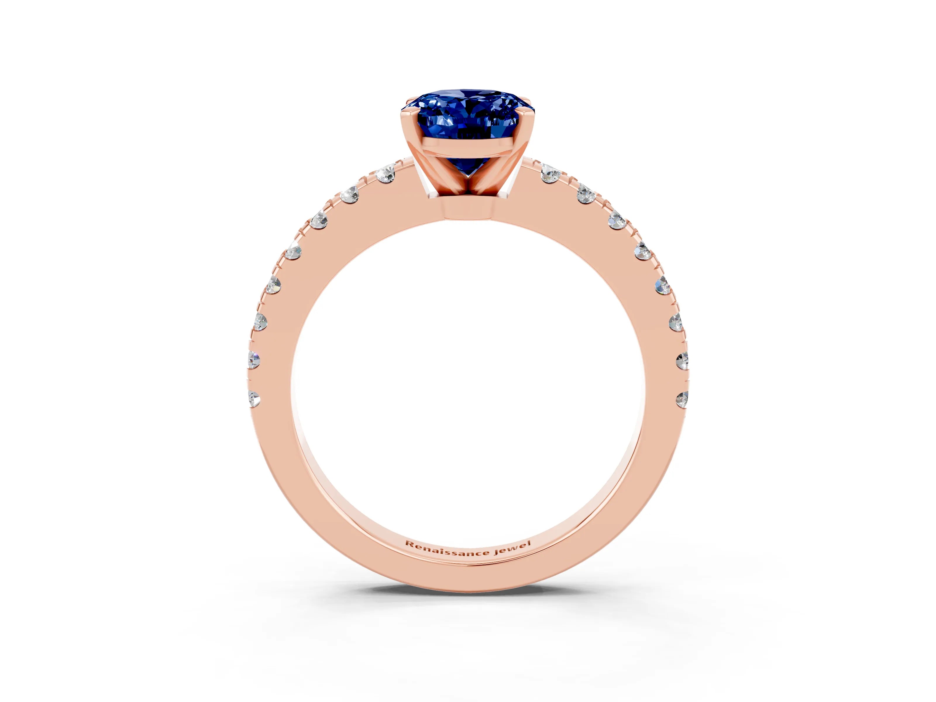 Rose gold Oval Cut Solitaire Diamond with Pavé Band and Four-Prong Setting_3