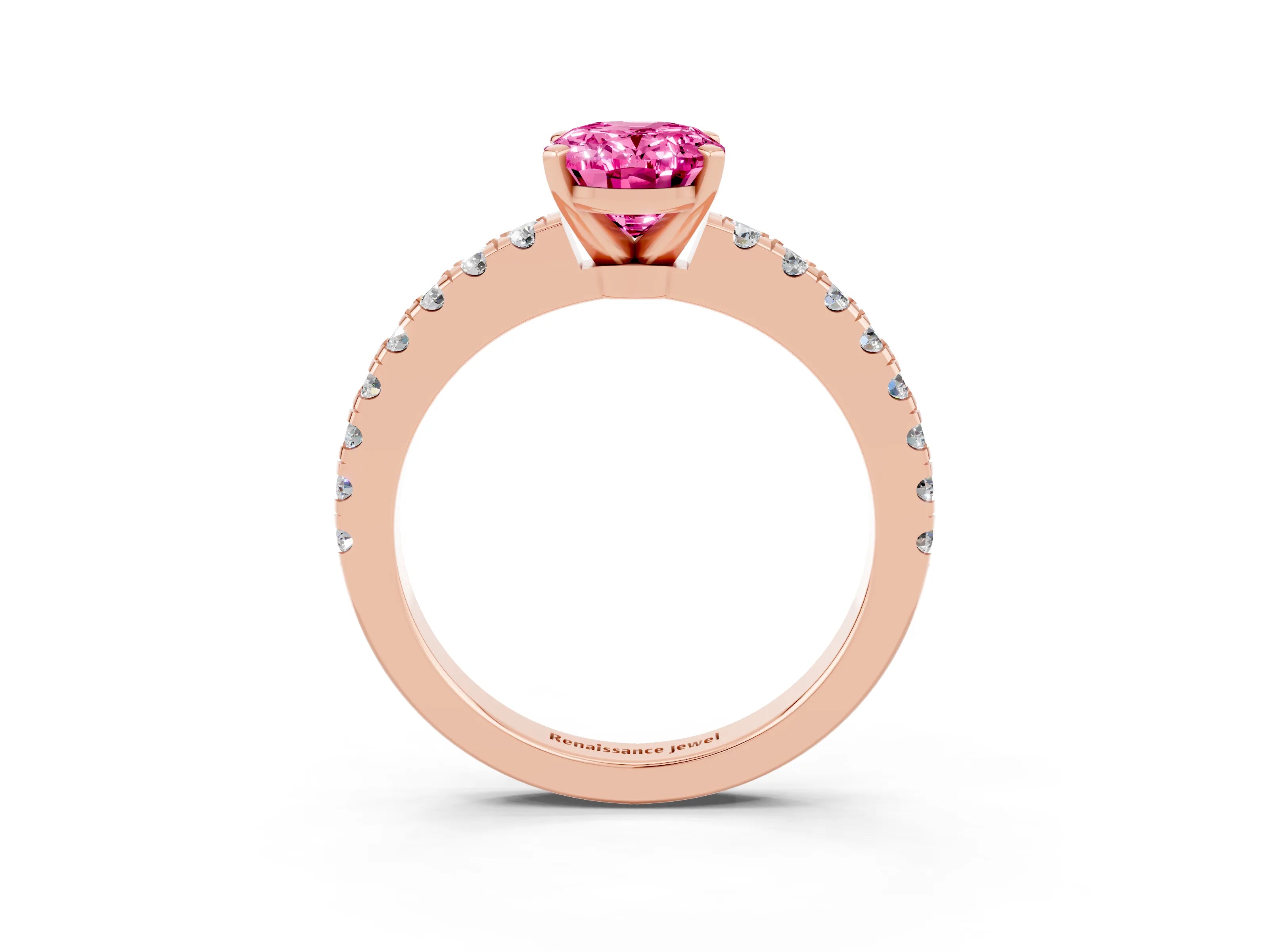 Rose gold Oval Cut Solitaire Diamond with Pavé Band and Four-Prong Setting_3