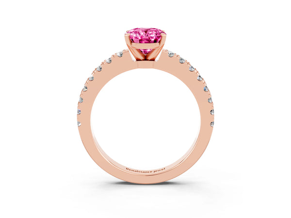 Rose gold Oval Cut Solitaire Pink Sapphire with Pavé Band and Four-Prong Setting