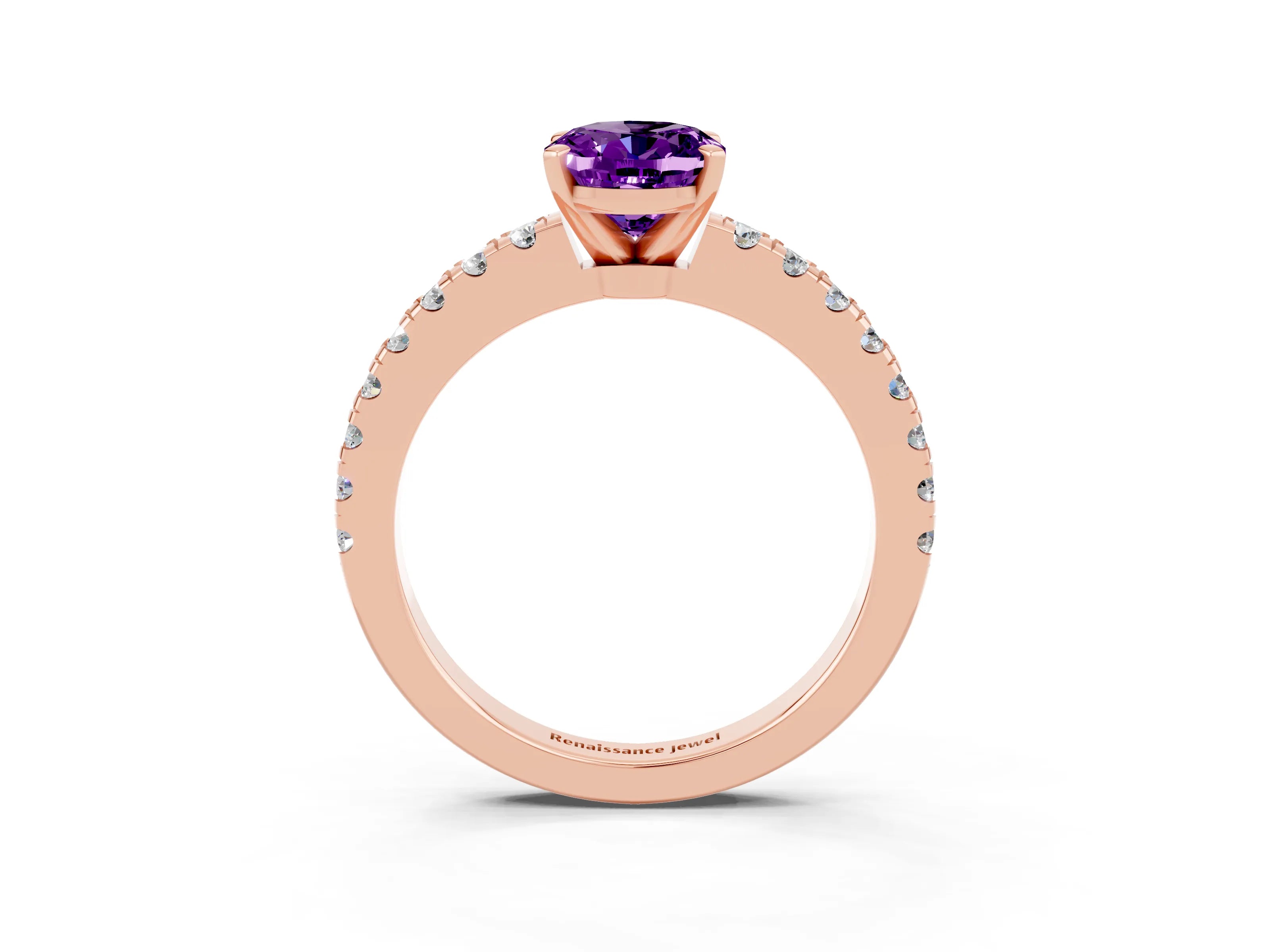Rose gold Oval Cut Solitaire Diamond with Pavé Band and Four-Prong Setting_3