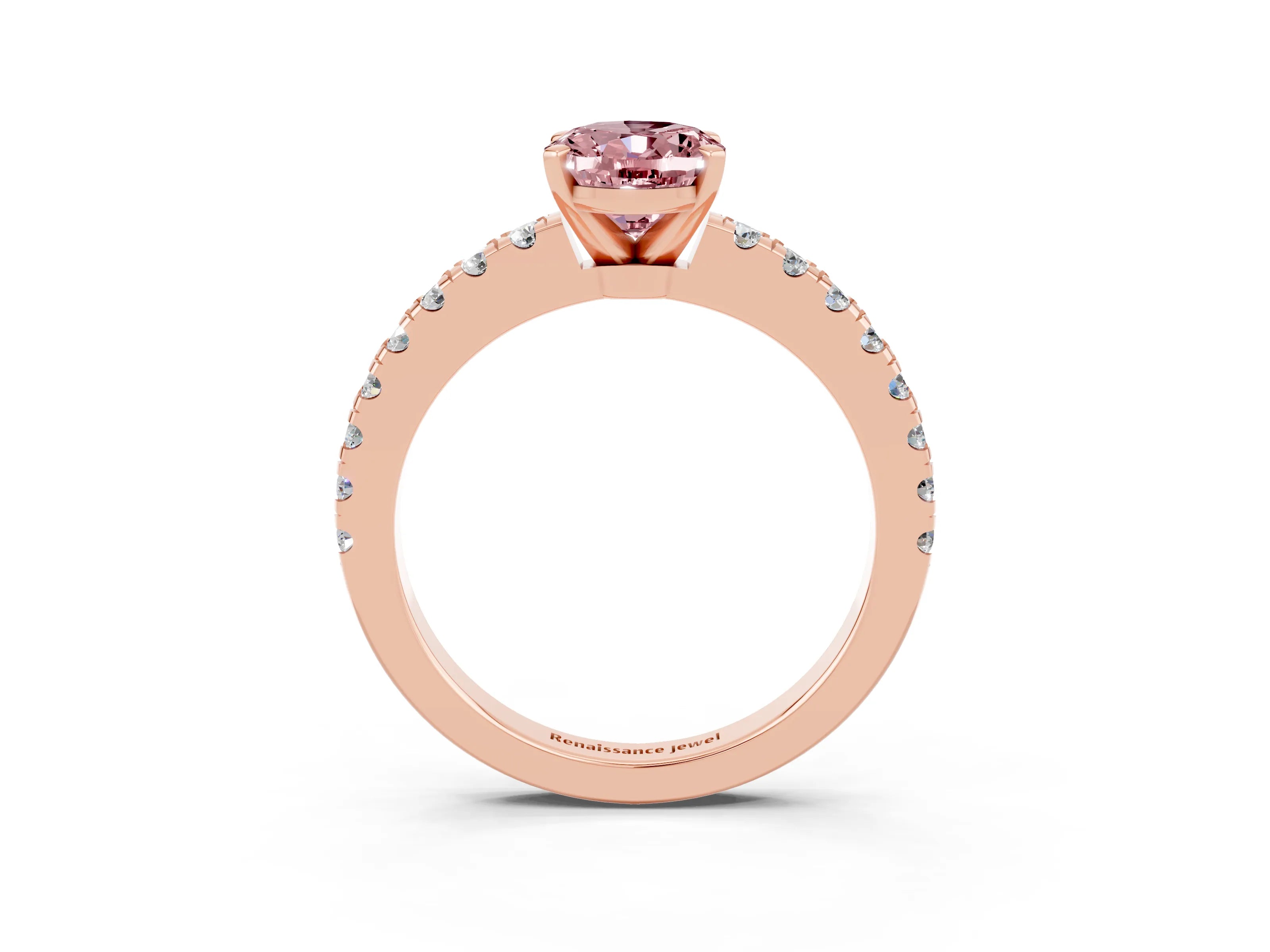 Rose gold Oval Cut Solitaire Diamond with Pavé Band and Four-Prong Setting_3