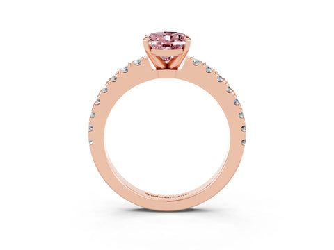 Rose gold Oval Cut Solitaire Diamond with Pavé Band and Four-Prong Setting_3