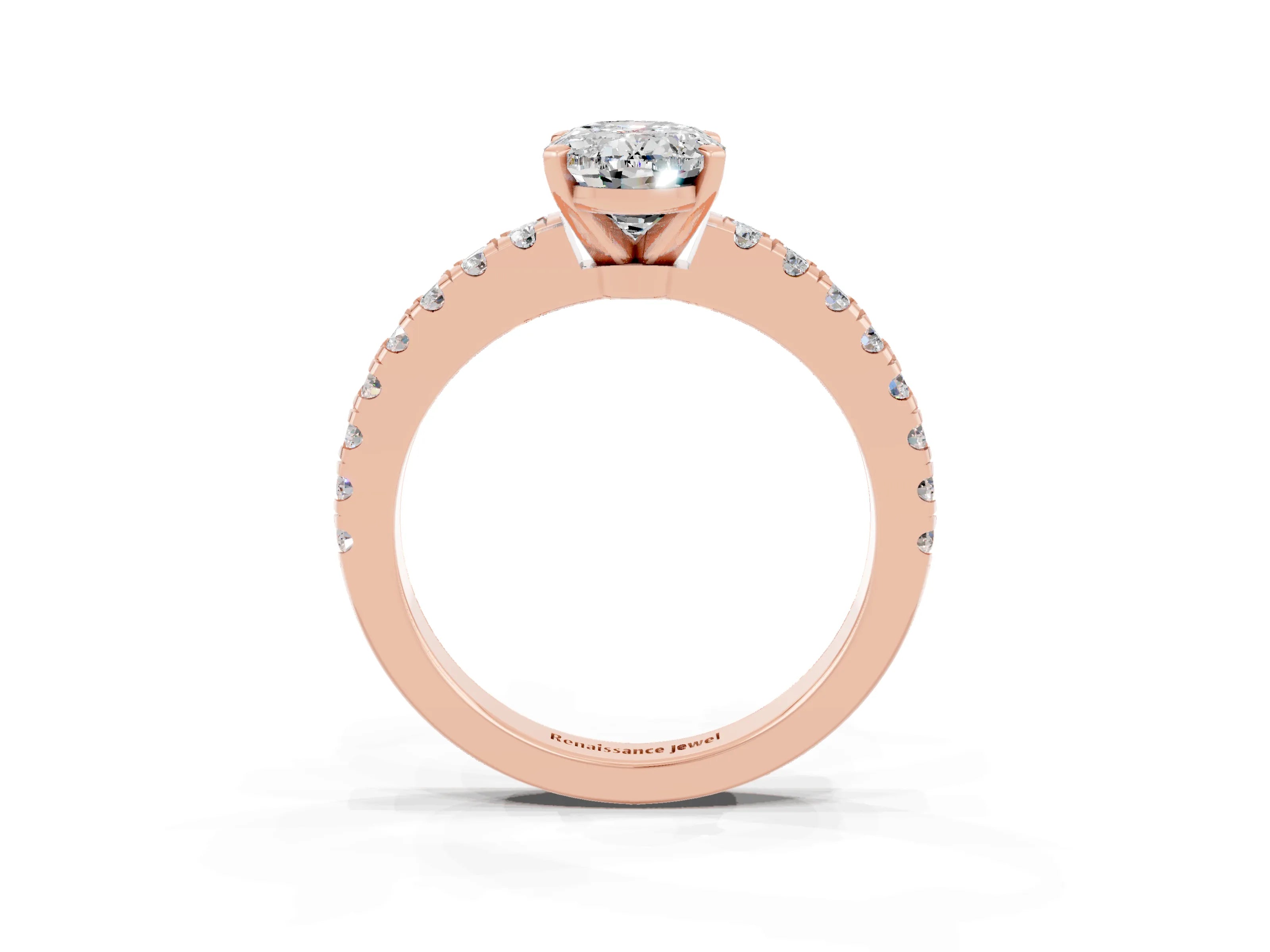 Rose gold Oval Cut Solitaire Diamond with Pavé Band and Four-Prong Setting_3