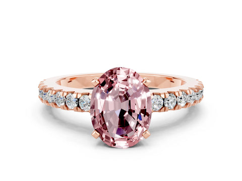 Rose gold Oval Cut Solitaire Diamond with Pavé Band and Four-Prong Setting