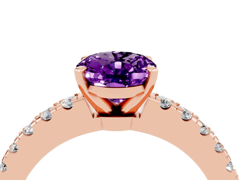 Rose gold Oval Cut Solitaire Diamond with Pavé Band and Four-Prong Setting_4