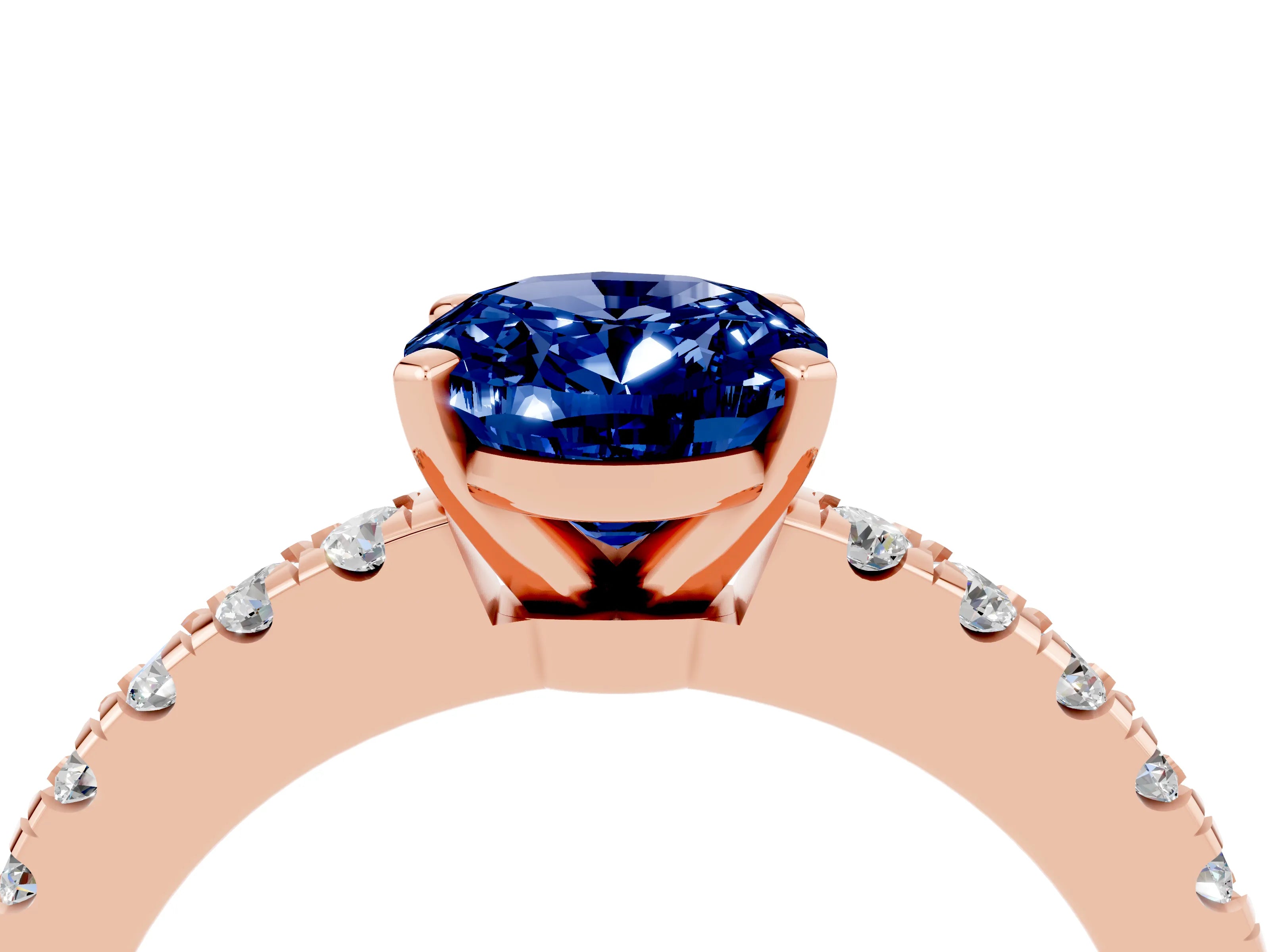 Rose gold Oval Cut Solitaire Diamond with Pavé Band and Four-Prong Setting_4