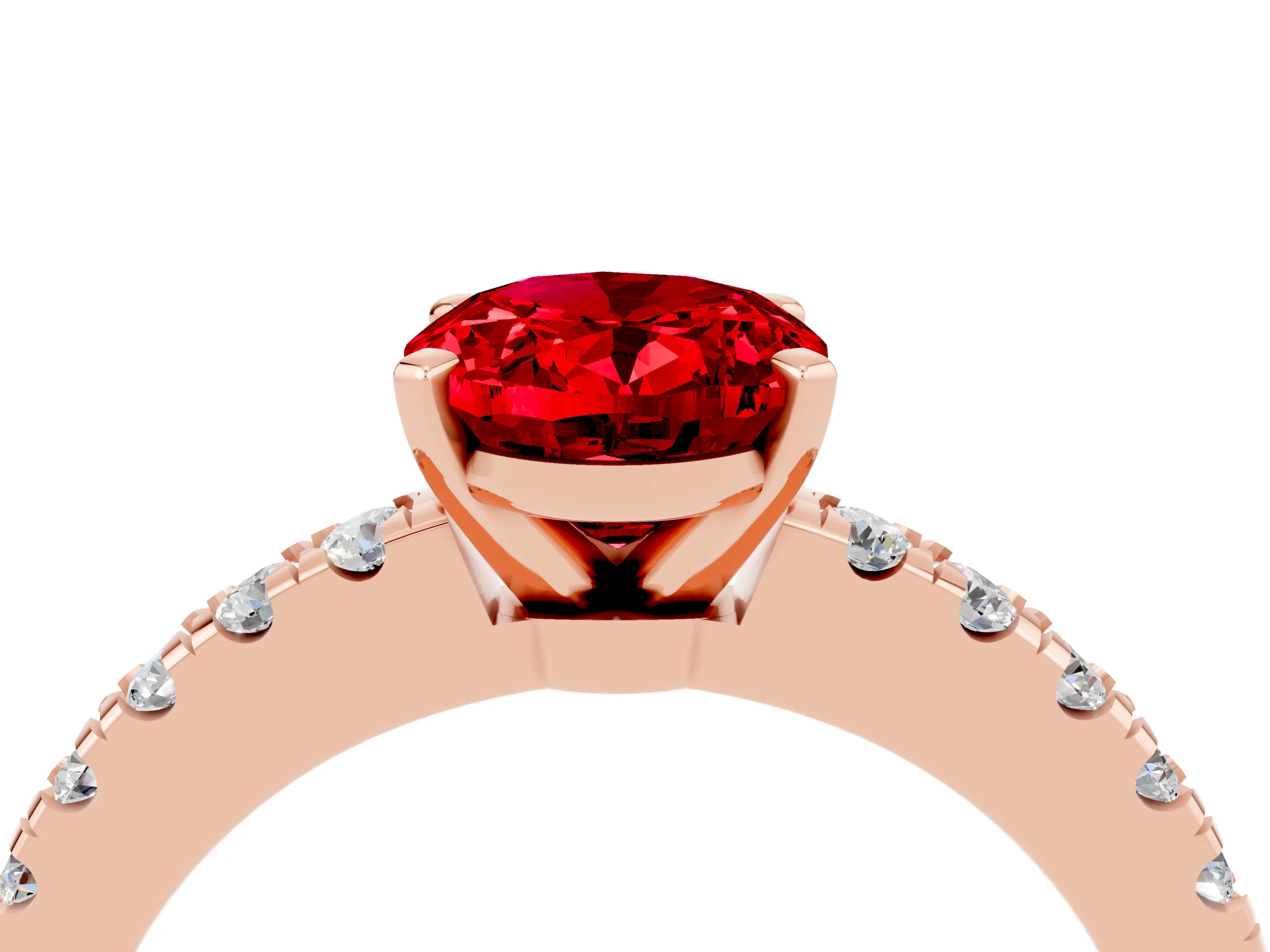Rose gold Oval Cut Solitaire Diamond with Pavé Band and Four-Prong Setting_4