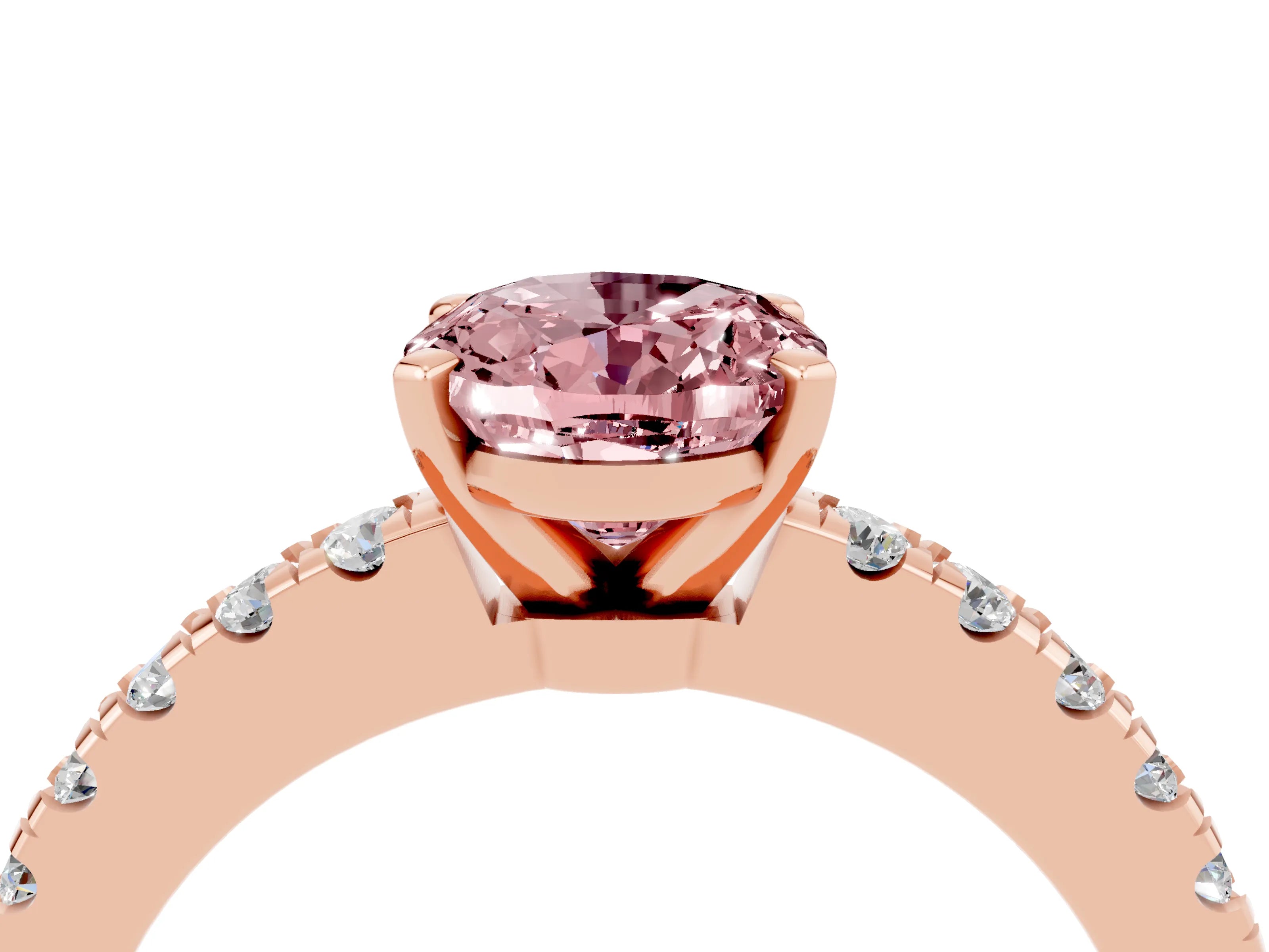 Rose gold Oval Cut Solitaire Diamond with Pavé Band and Four-Prong Setting_4