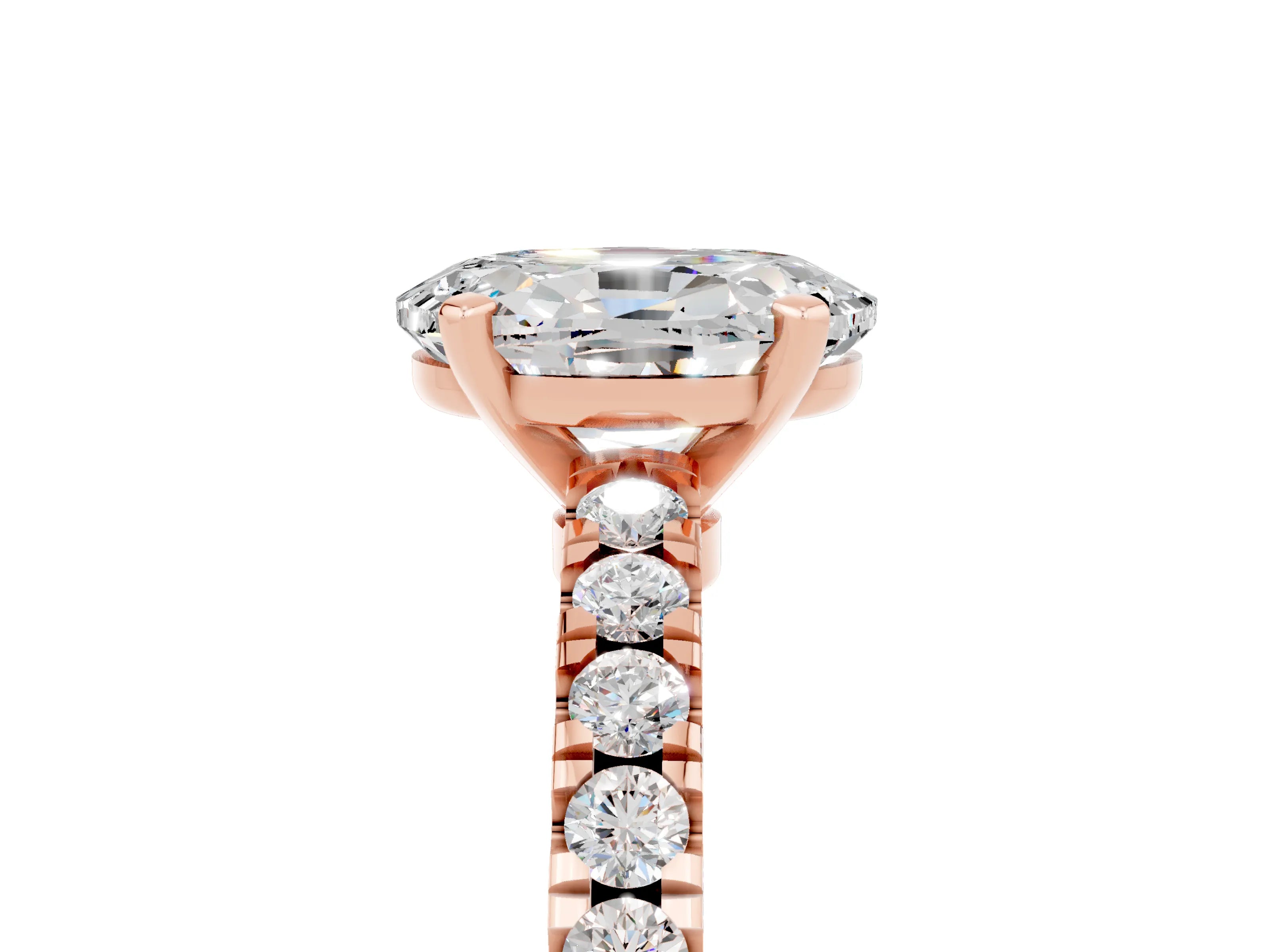 Rose gold Oval Cut Solitaire Diamond with Pavé Band and Four-Prong Setting_5