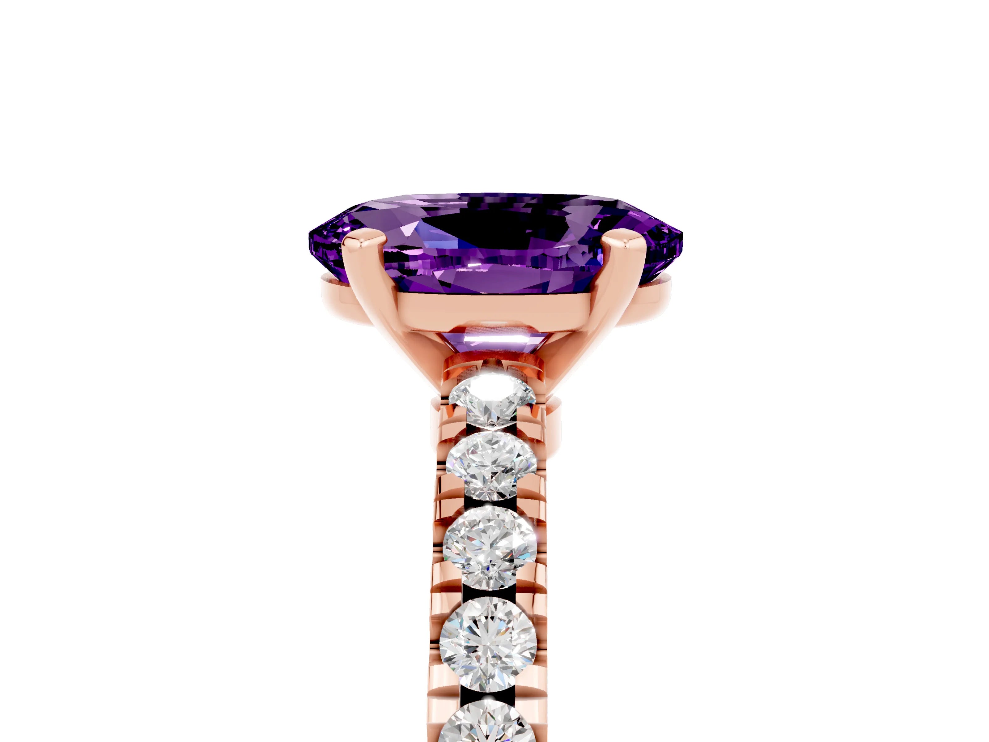 Rose gold Oval Cut Solitaire Diamond with Pavé Band and Four-Prong Setting_5
