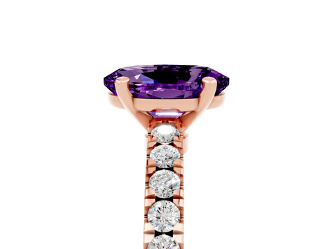 Rose gold Oval Cut Solitaire Diamond with Pavé Band and Four-Prong Setting_5