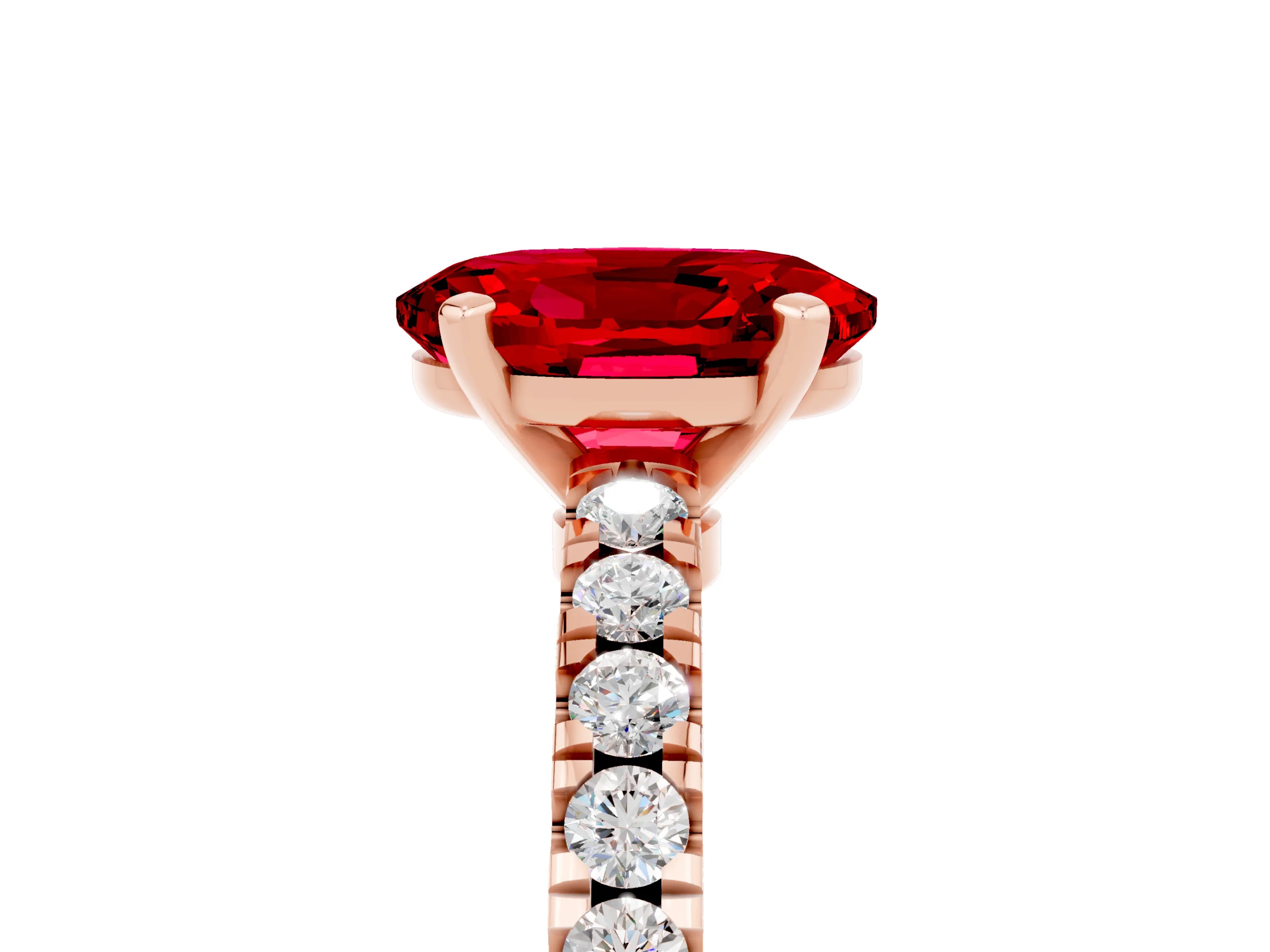 Rose gold Oval Cut Solitaire Diamond with Pavé Band and Four-Prong Setting_5