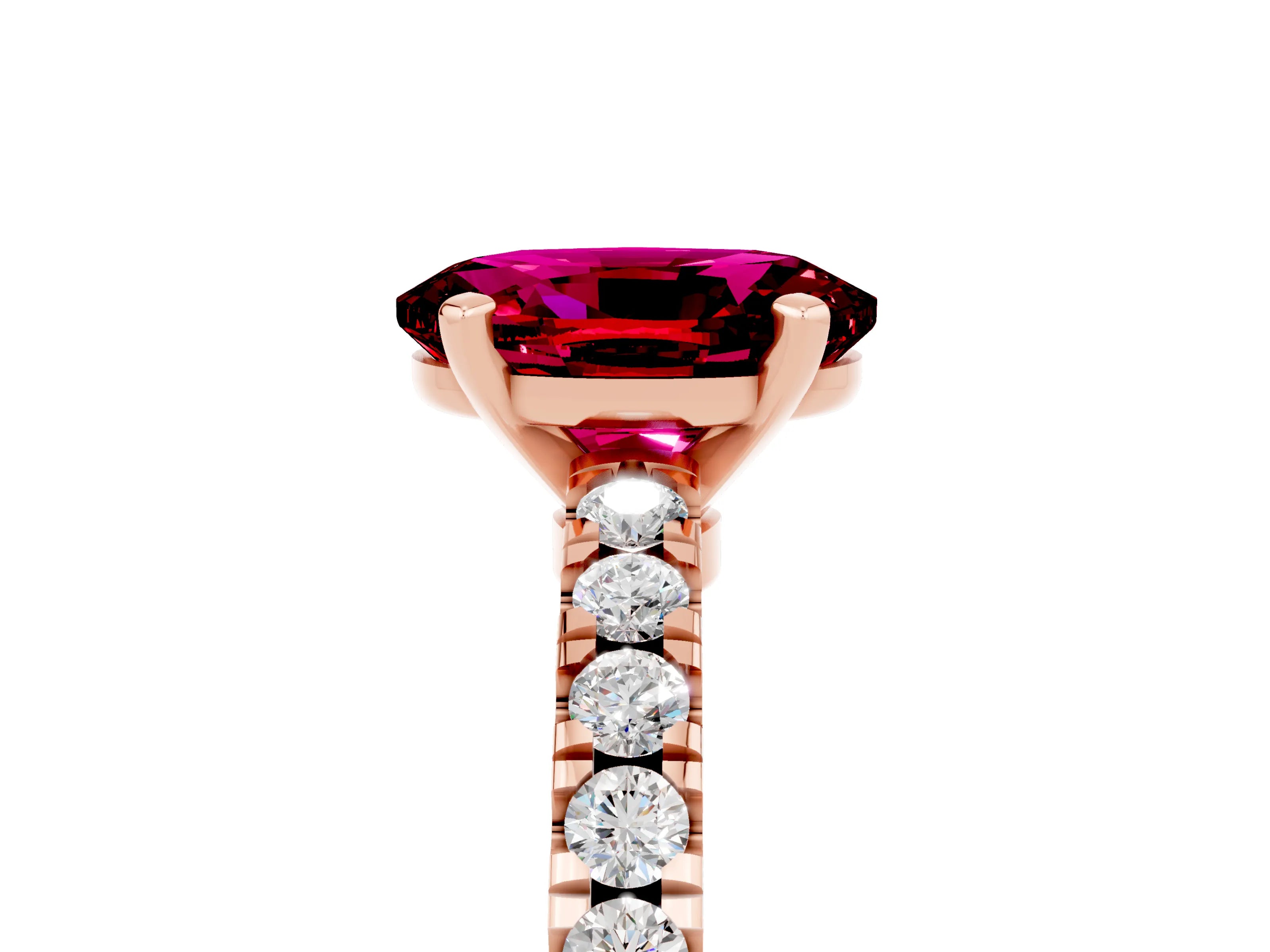 Rose gold Oval Cut Solitaire Diamond with Pavé Band and Four-Prong Setting_5